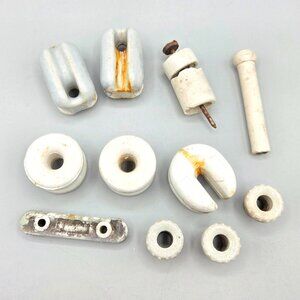 Vintage White Ceramic Electrical Insulators Lot Of 11 Rustic Industrial Decor